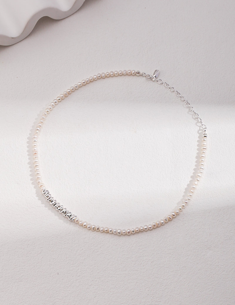 Shattered Silver Pearl Necklace