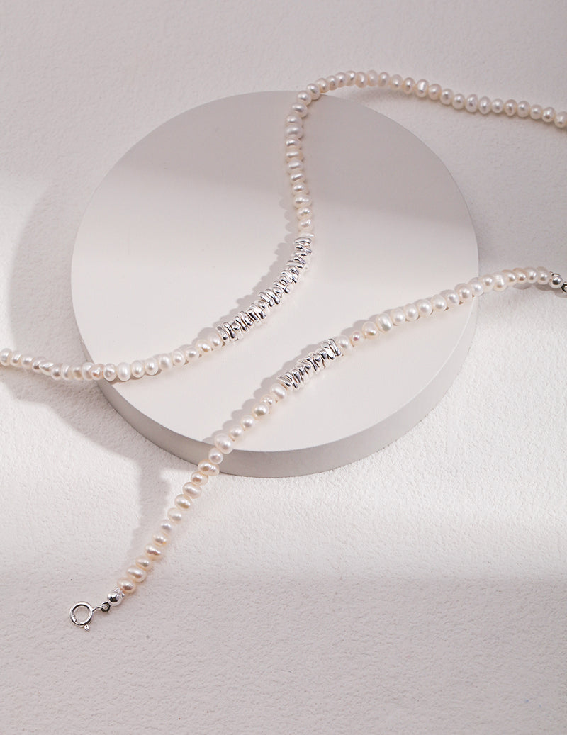 Shattered Silver Pearl Necklace