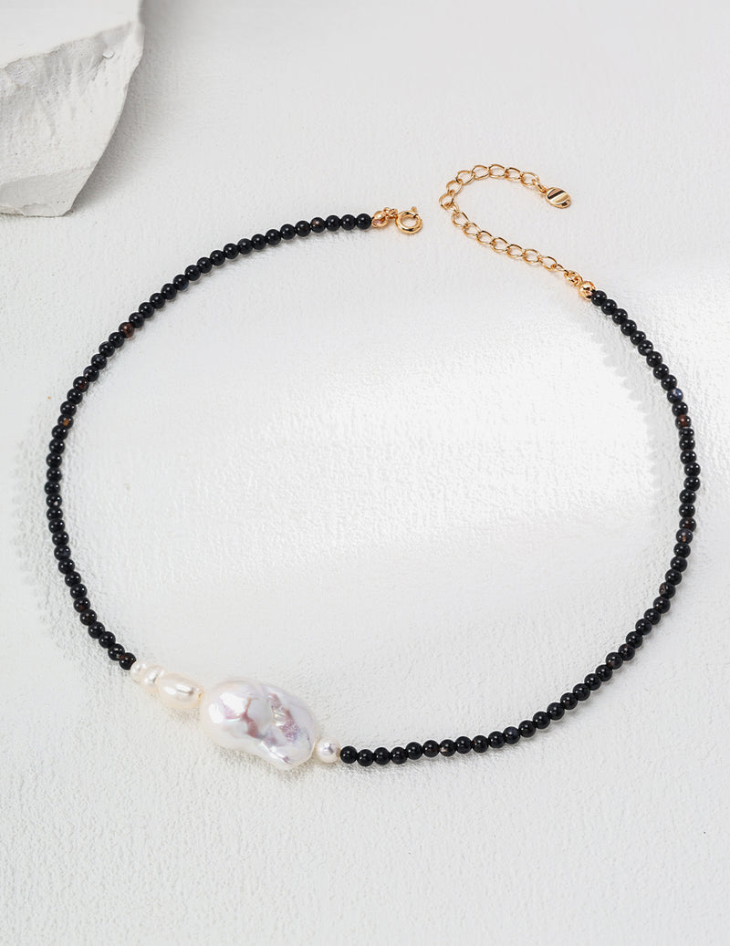 Baroque Natural Pearl and Black Onyx Necklace