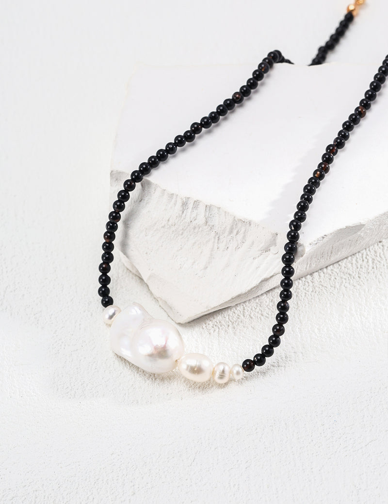 Baroque Natural Pearl and Black Onyx Necklace