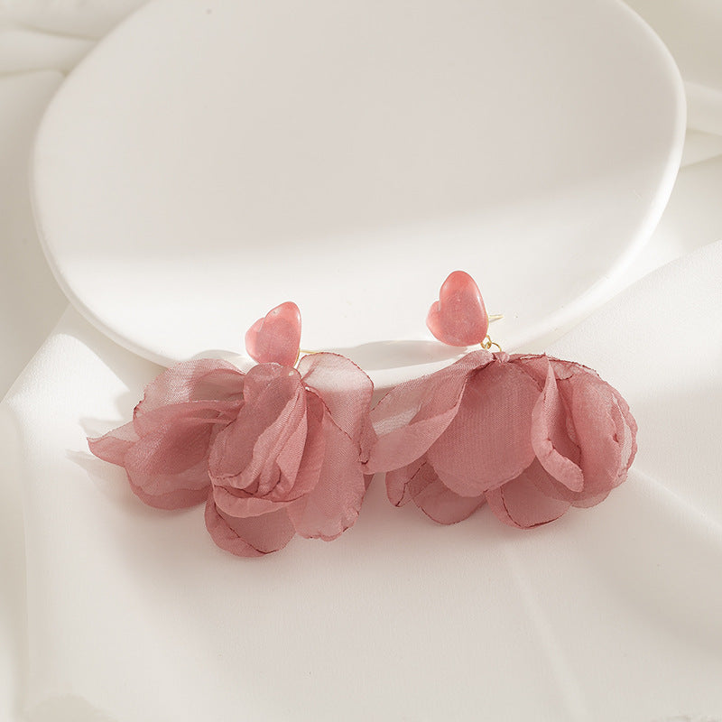 Vacation Vibe Pink Chiffon Flower Clip-On Earrings