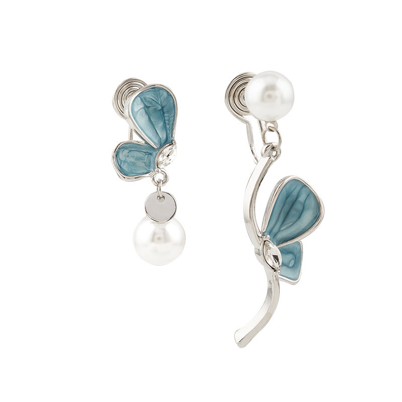 Asymmetrical Blue Butterfly Clip-On Earrings