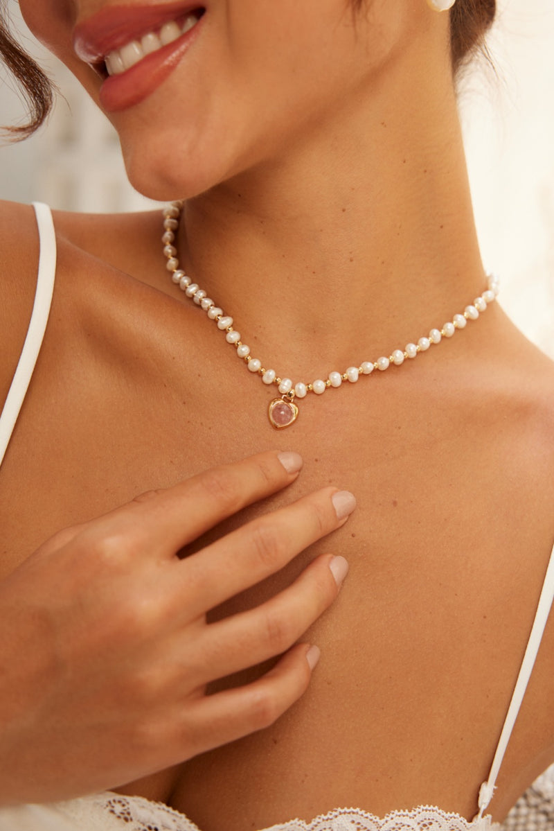 Strawberry Quartz and Pearl Necklace