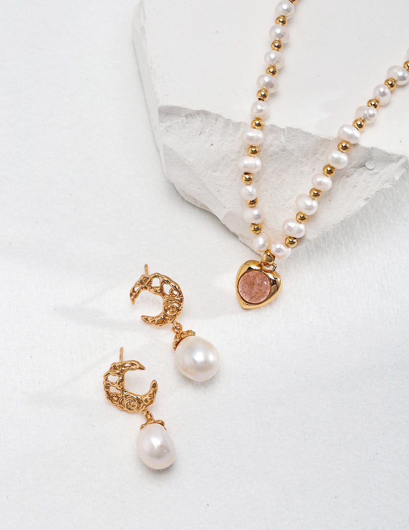 Strawberry Quartz and Pearl Necklace