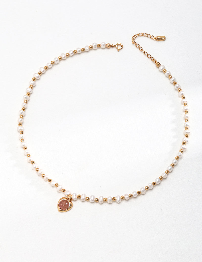 Strawberry Quartz and Pearl Necklace