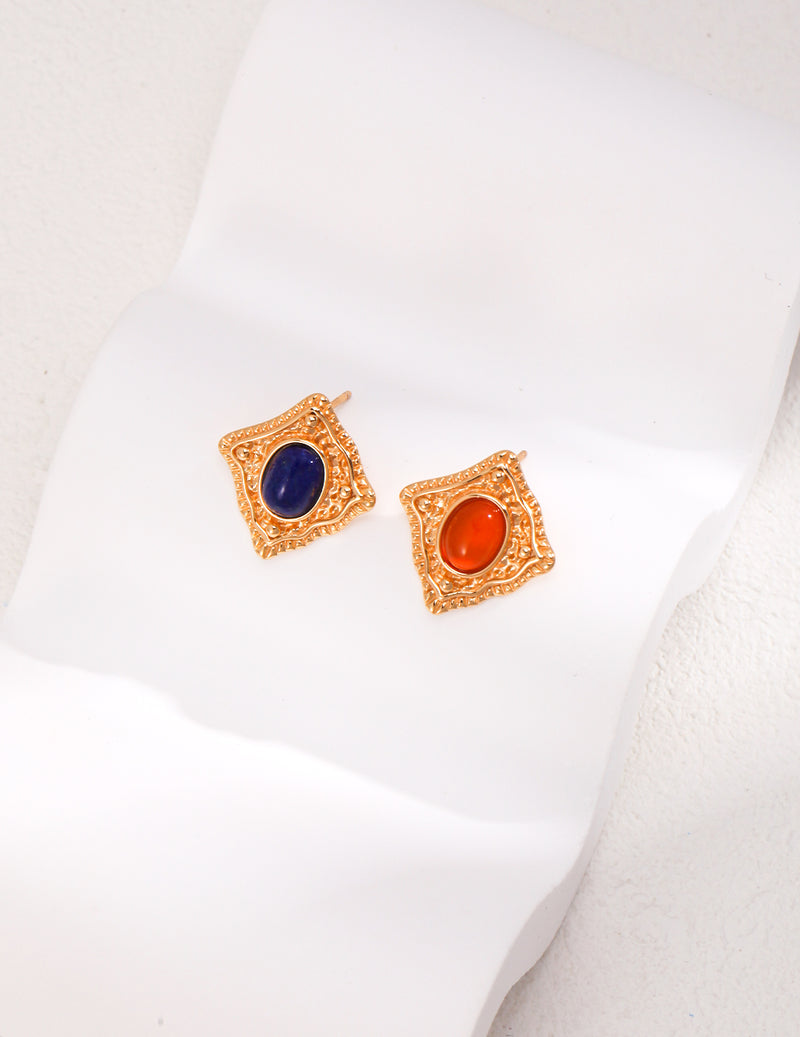 Vintage Royal Blue Lapis Lazuli OR Red Agate Earrings