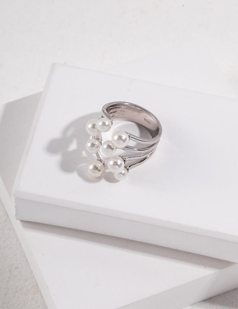 Floral Embrace Silver Bead Ring